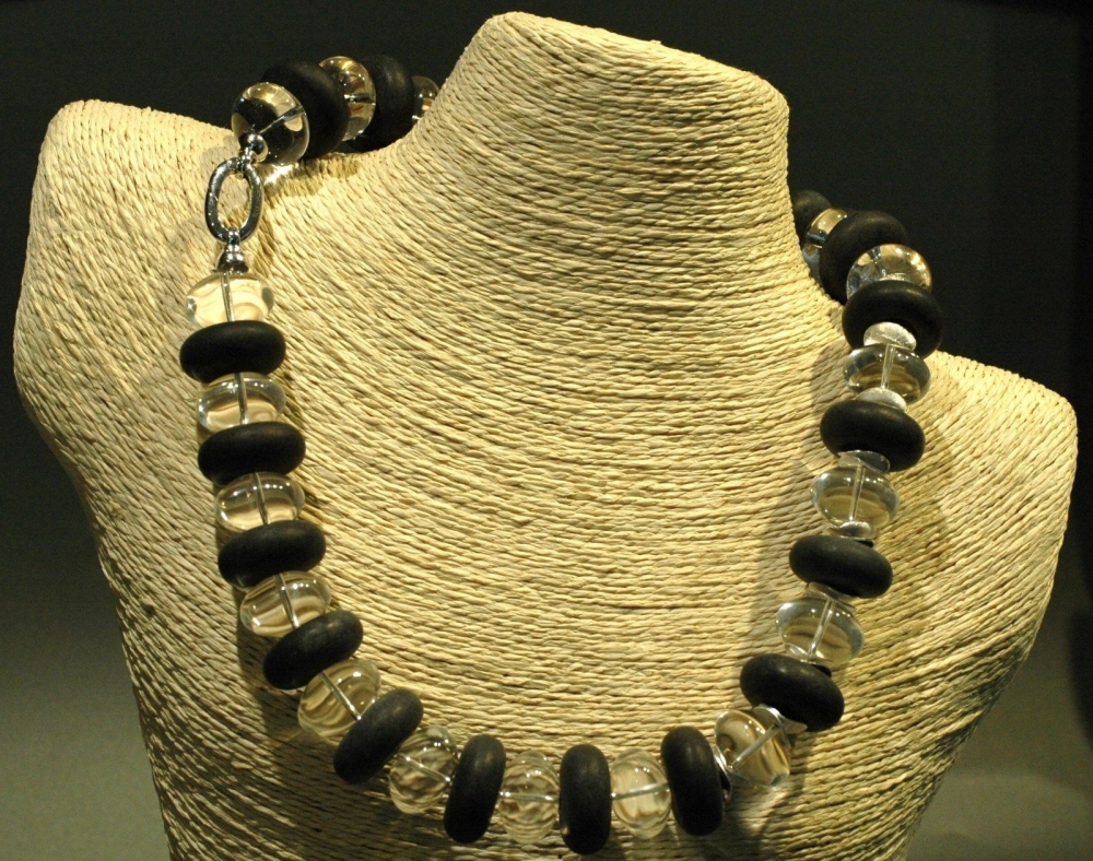 Onyx-Kristall Kette mit Silberteilen